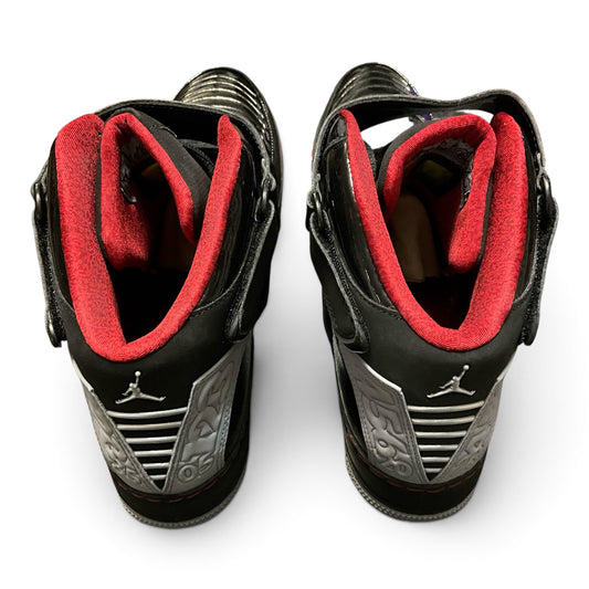 Air Jordan Fusion 20 Black Stealth Varsity Red Patent Leather Sneakers 12.5”