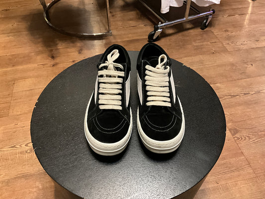 Rick Owens Vintage Low Sneaks Black Milk Suede Oversized Lace Designer Sneakers - 10.5”