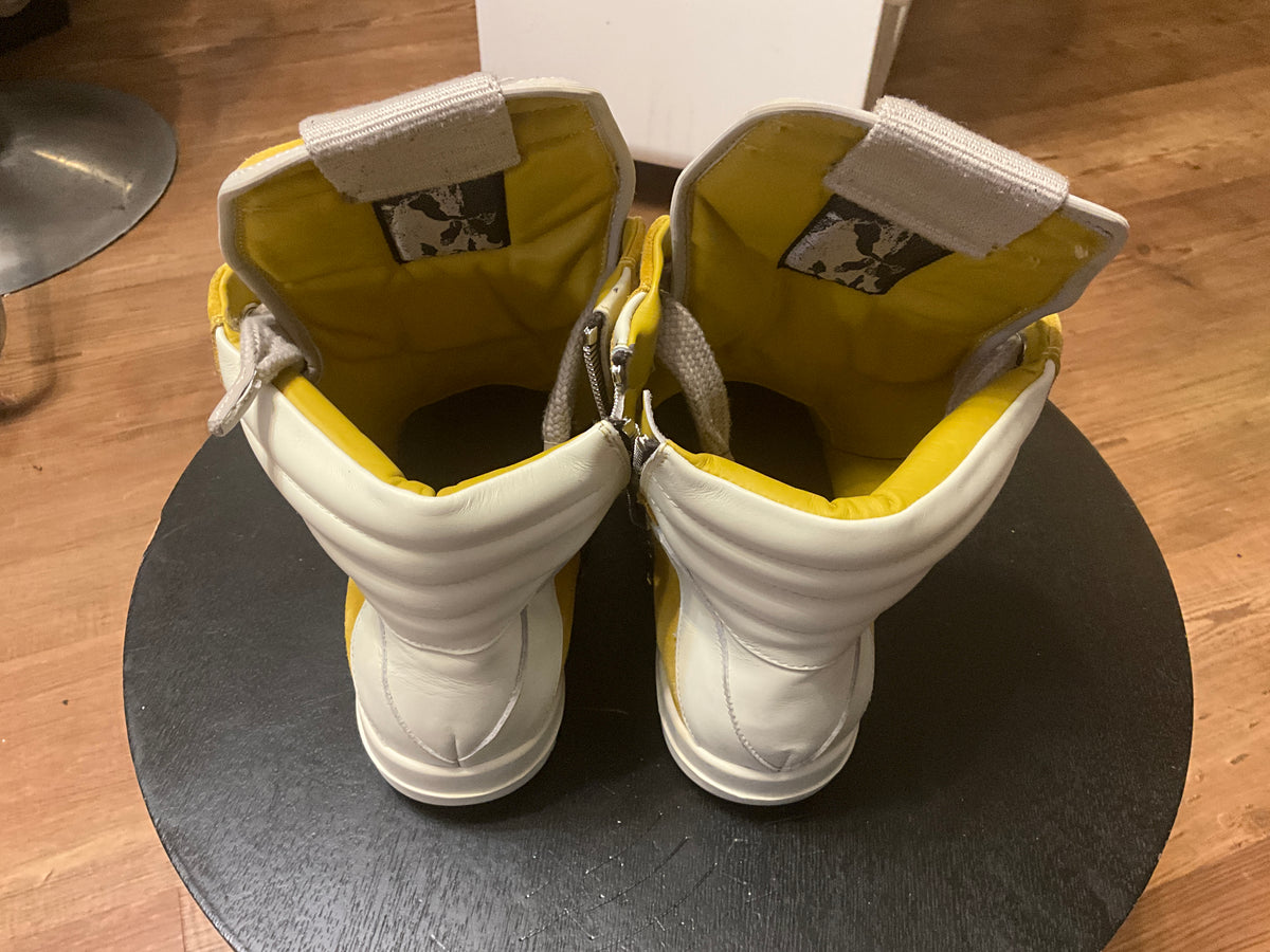 Rick Owens Jumbo Lace Geobasket Lemon Yellow Suede High-Top Sneakers 10