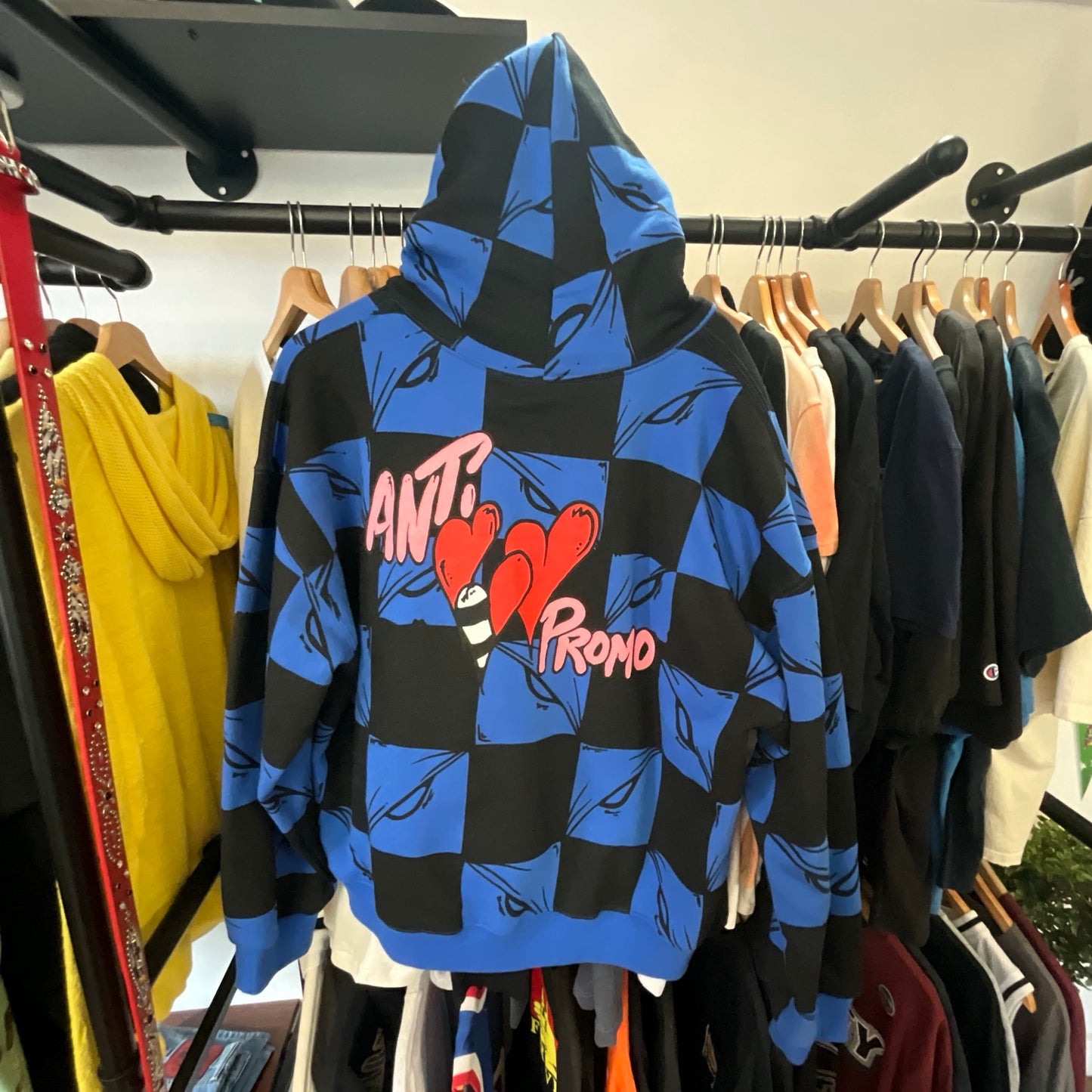 Chrome Hearts Matty Boy Anti Promo 99 Eyez Hoodie Black Blue Checkered Graphic Designer Hoodie Size L