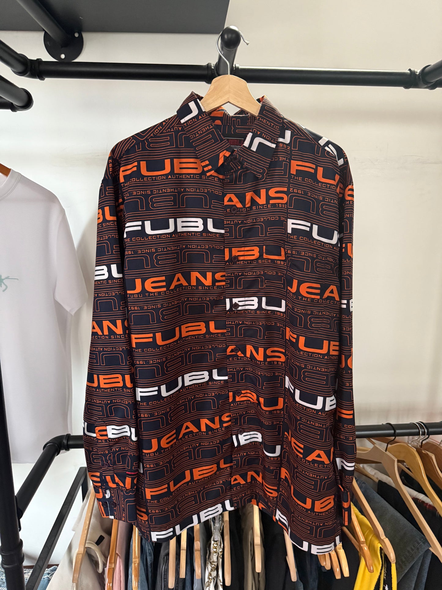 FUBU Y2K Button Up Tee Blue/Orange (M)