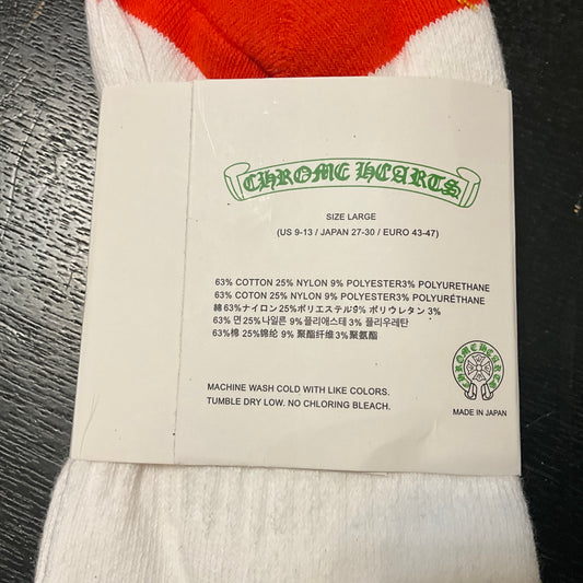 Chrome Hearts White Red Logo Crew Socks Old English Graphic FU Motif Designer Socks Size L
