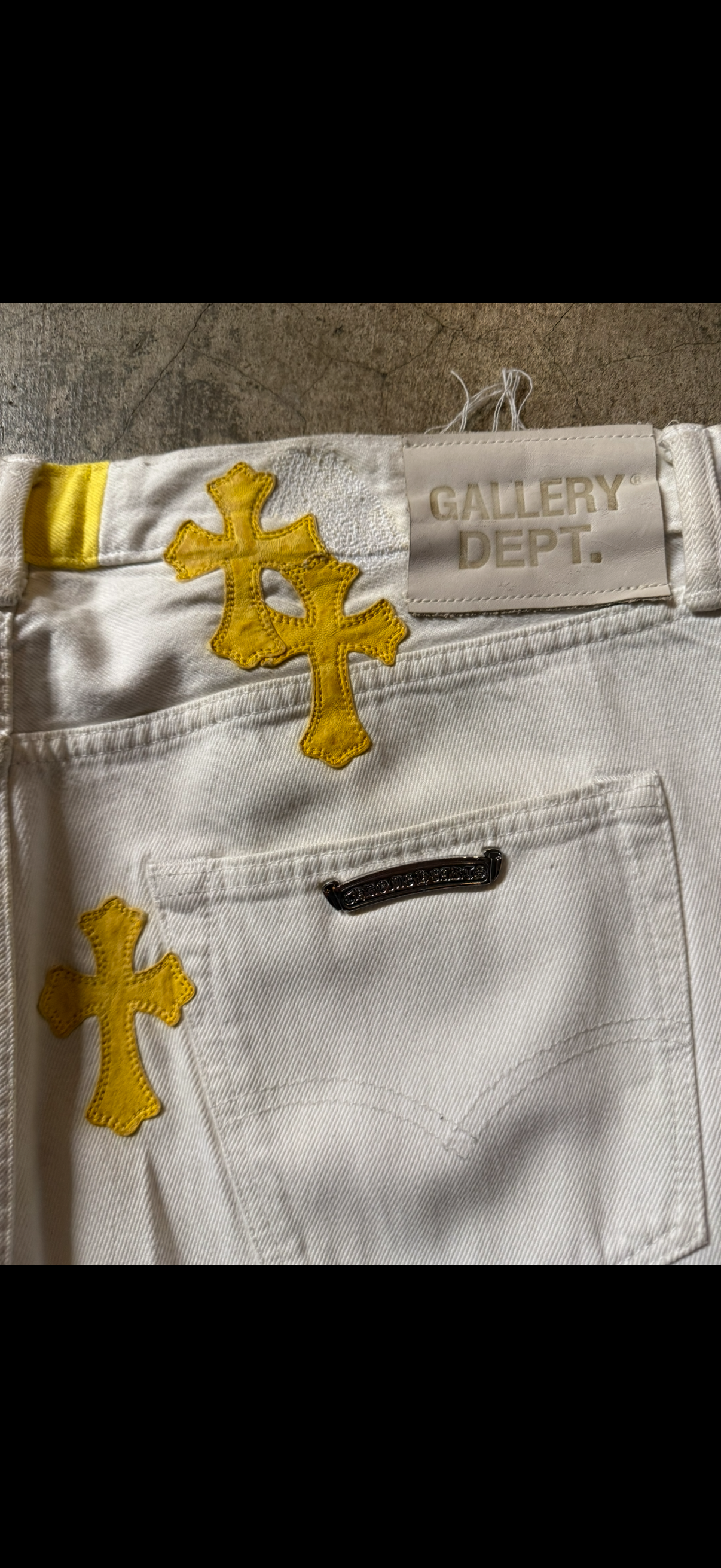 Chrome Hearts Levis White and Yellow Cross Patch Jeans