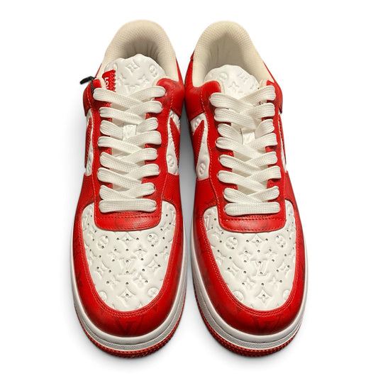 Louis Vuitton x Nike Air Force 1 Low White Comet Red 9” by Virgil Abloh Monogram Leather Sneakers