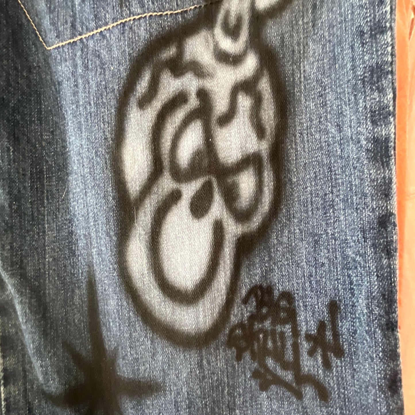 Marithé + François Girbaud Cargo Pants Big Skull Custom Airbrush Chains Stars Custom Art 34x33