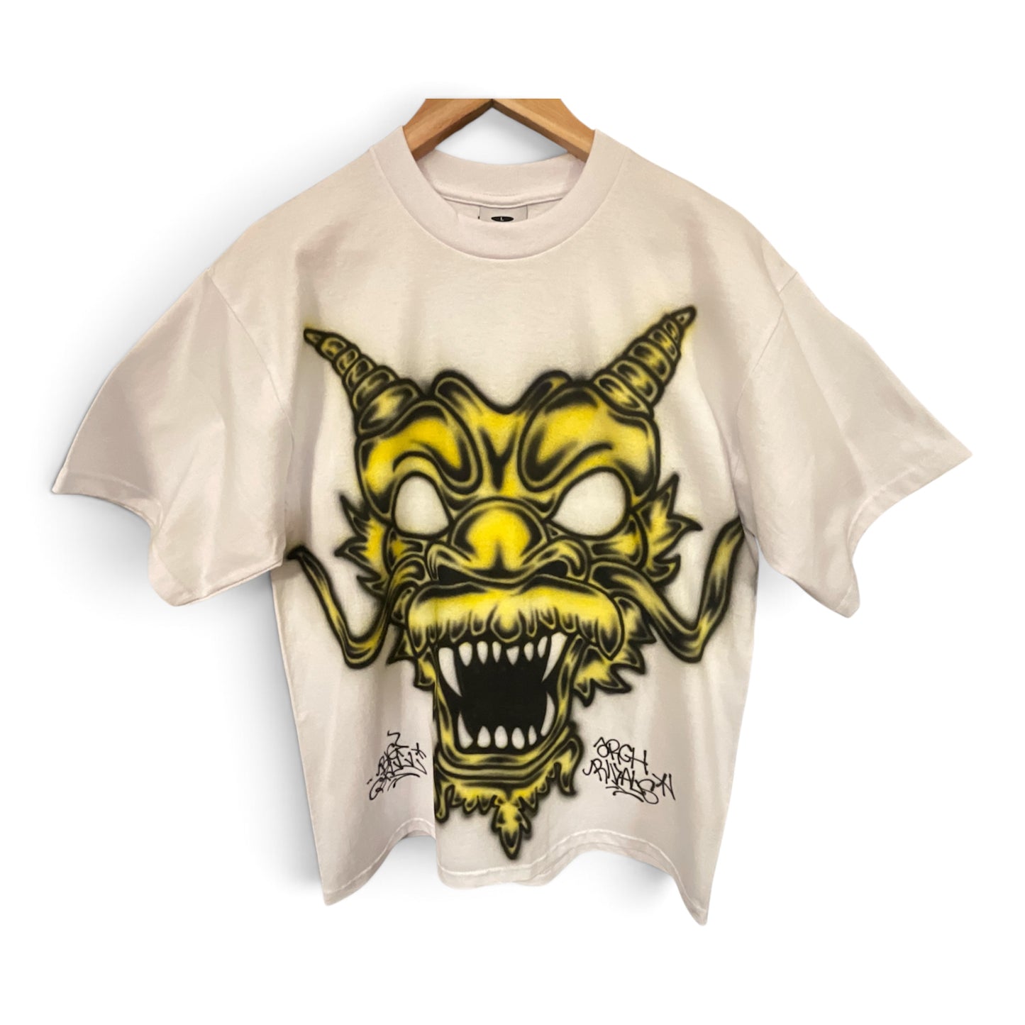 Big Skull Custom Airbrushed Dragon Graphic Pro Club Heavy Weight T-Shirt Size L