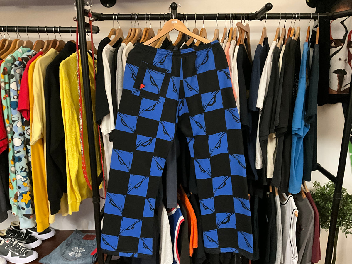 Chrome Hearts x Matty Boy Anti Promo 99 Eyez Sweatpants Black Blue Checkerboard L