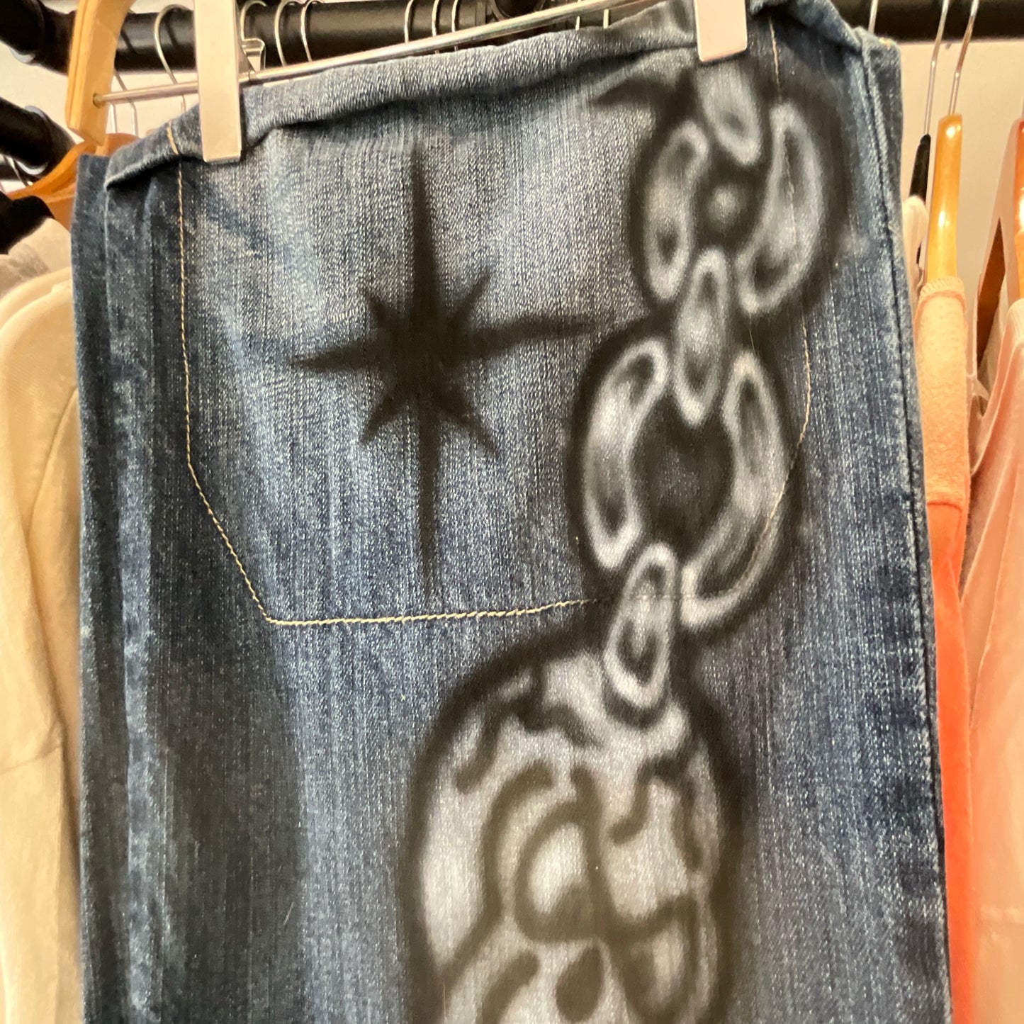 Marithé + François Girbaud Cargo Pants Big Skull Custom Airbrush Chains Stars Custom Art 34x33