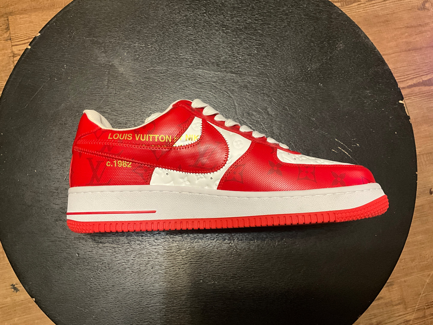 Louis Vuitton x Nike Air Force 1 Low White Comet Red 9” by Virgil Abloh Monogram Leather Sneakers