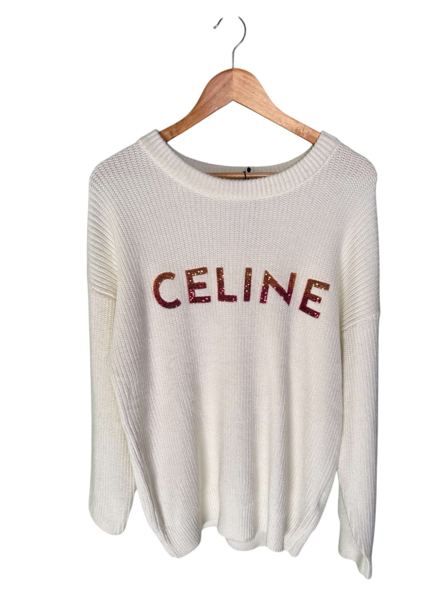 Celine Sequin Logo Wool Knit Sweater (L)
