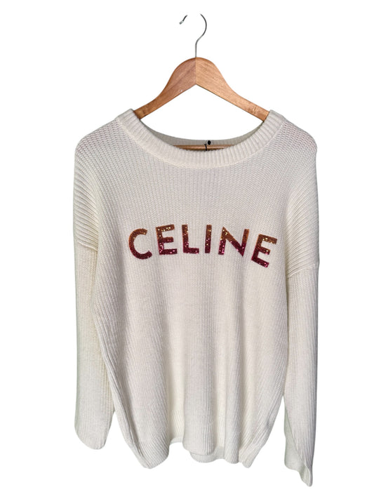 Celine Sequin Logo Wool Knit Sweater (L)