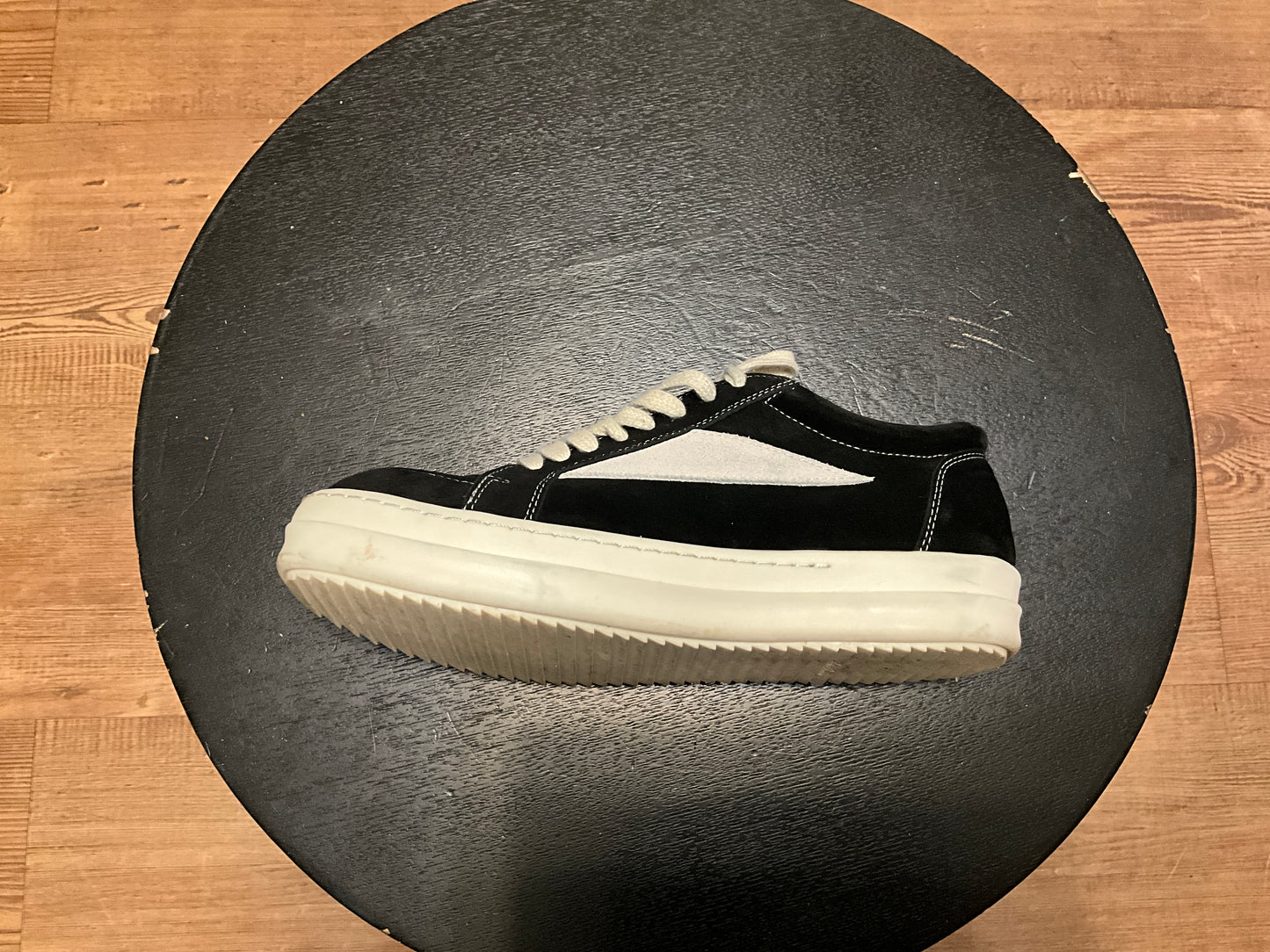 Rick Owens Vintage Low Sneaks Black Milk Suede Oversized Lace Designer Sneakers - 10.5”