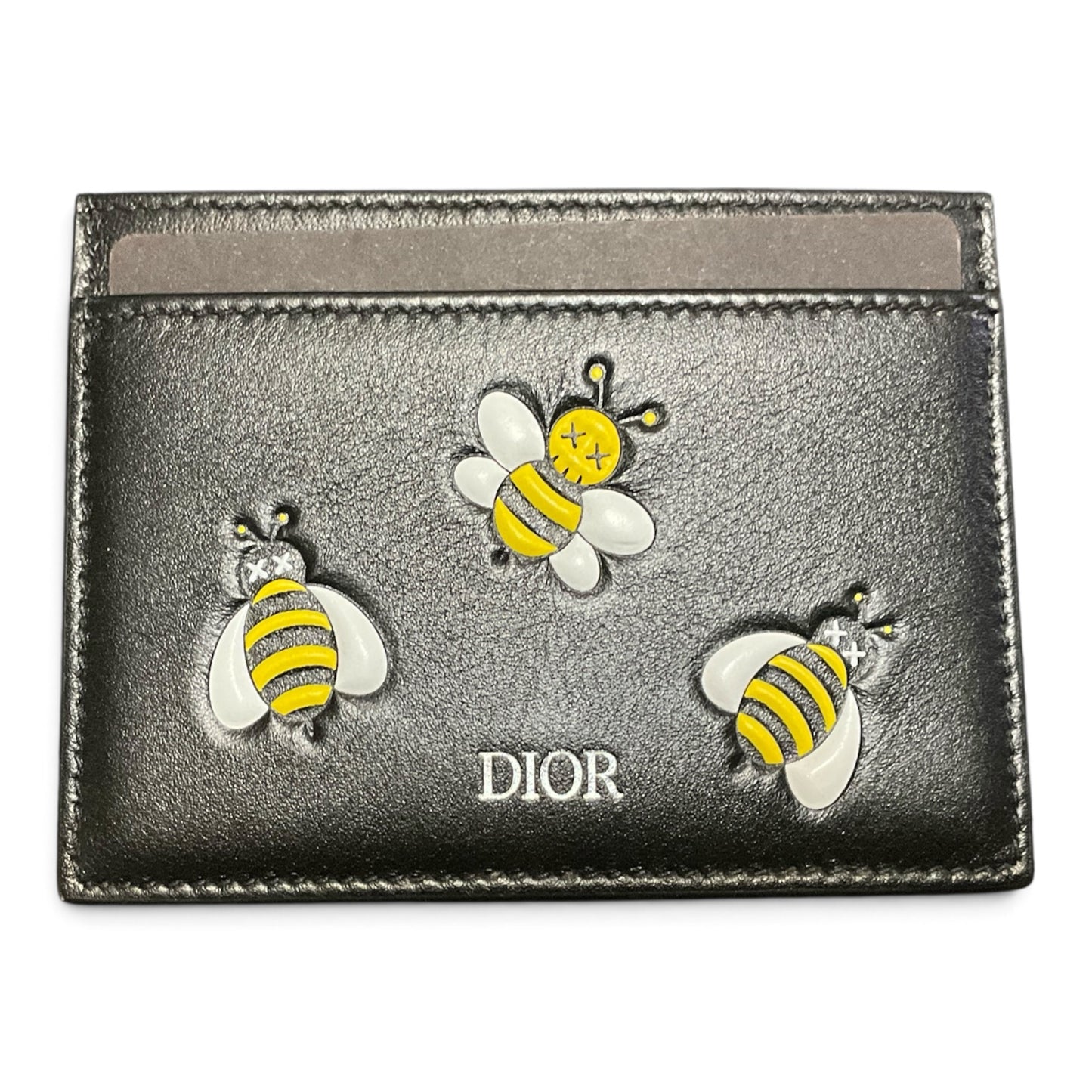 Dior x KAWS Bee Card Holder Black Calfskin Yellow White Bees