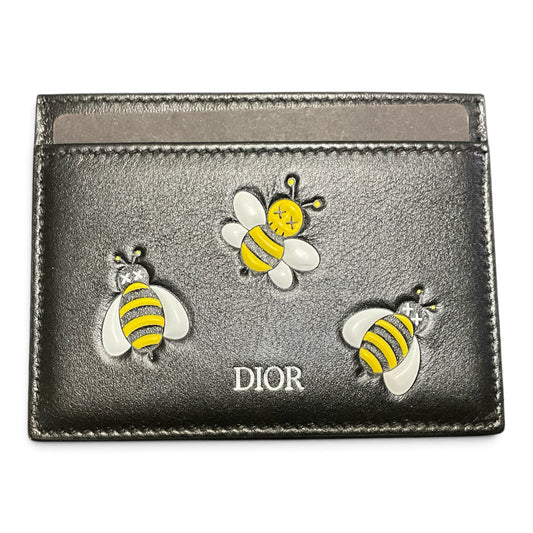 Dior x KAWS Bee Card Holder Black Calfskin Yellow White Bees