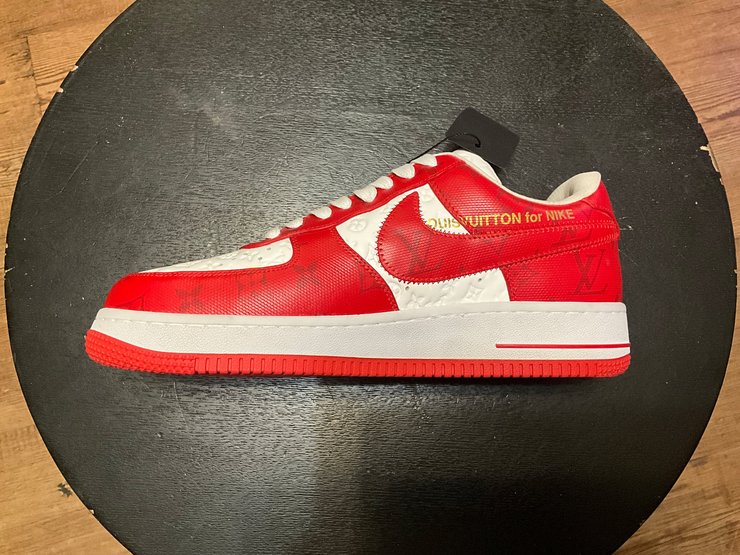 Louis Vuitton x Nike Air Force 1 Low White Comet Red 9” by Virgil Abloh Monogram Leather Sneakers