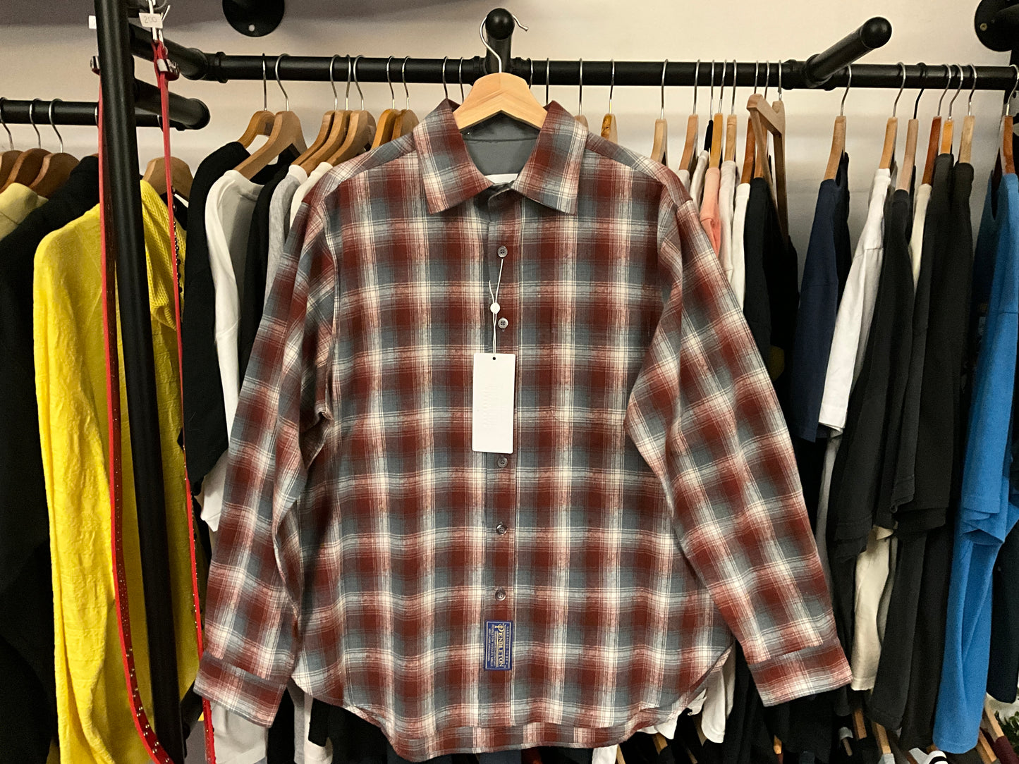 Maison Margiela x Pendleton Checked Wool Shirt Rust Plaid Size XS