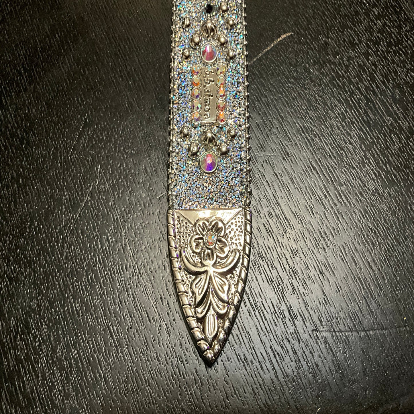 B.B. Simon Trojan Iridescent Silver Swarovski Crystal Scales Belt Size 32 Luxury Designer Belt