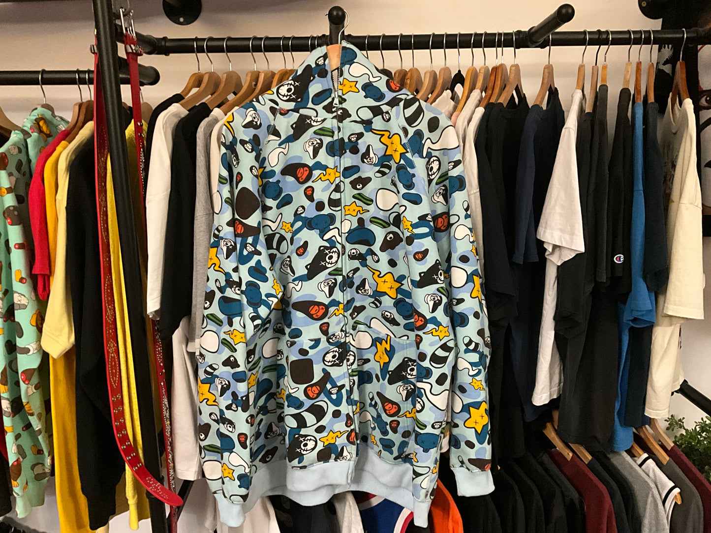 A Bathing Ape x KAWS Animal Kingdom Full Zip Hoodie Light Blue 2005 Size 3XL