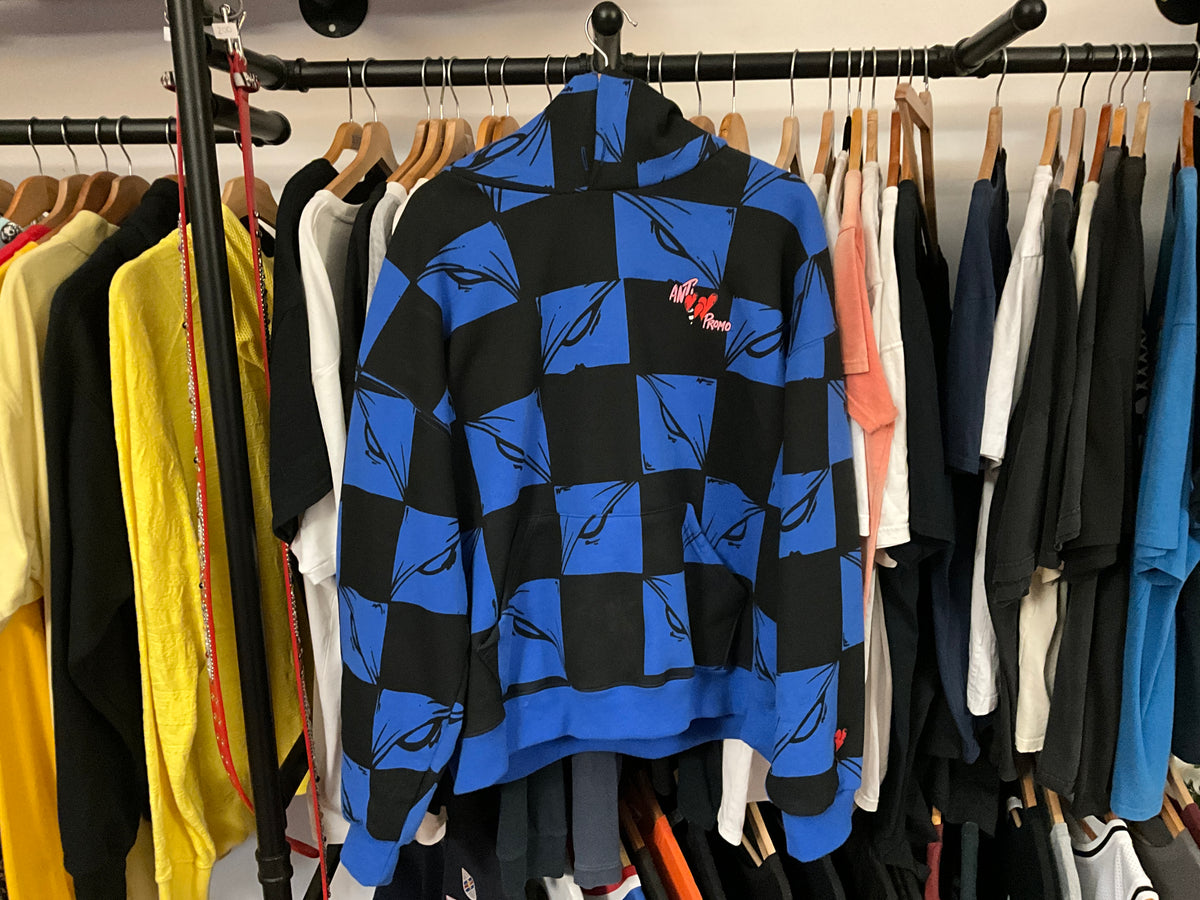Chrome Hearts x Matty Boy Anti Promo 99 Eyez Hoodie Black Blue Checkered Hoodie L