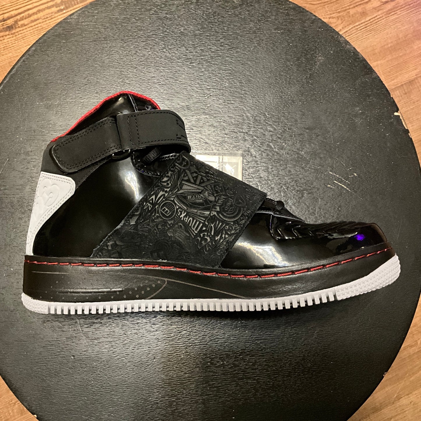 Air Jordan Fusion 20 Black Stealth Varsity Red Patent Leather Sneakers 12.5”