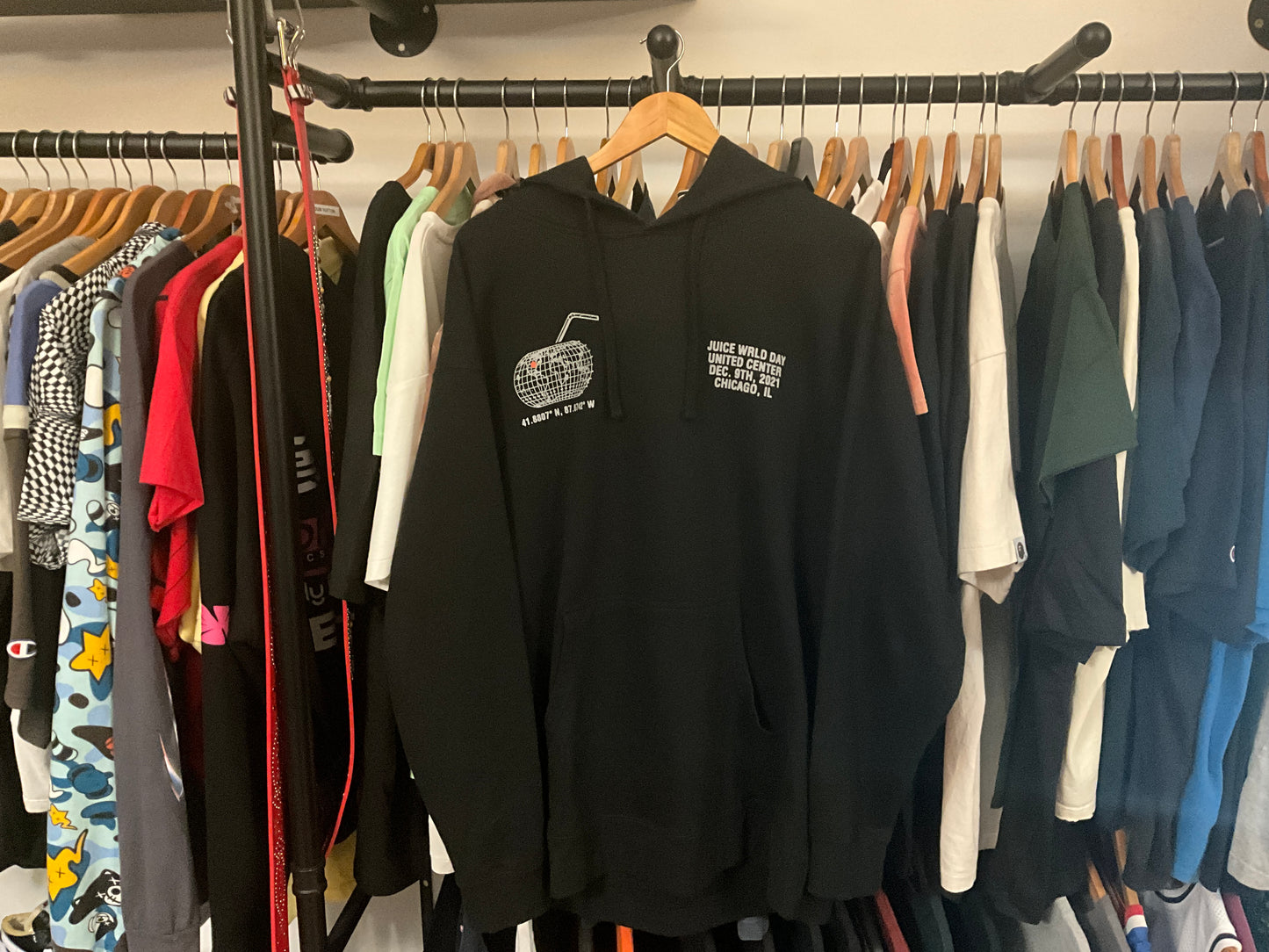 Juice WRLD Day 2021 Event Hoodie Black United Center Chicago Globe Graphic Size XL