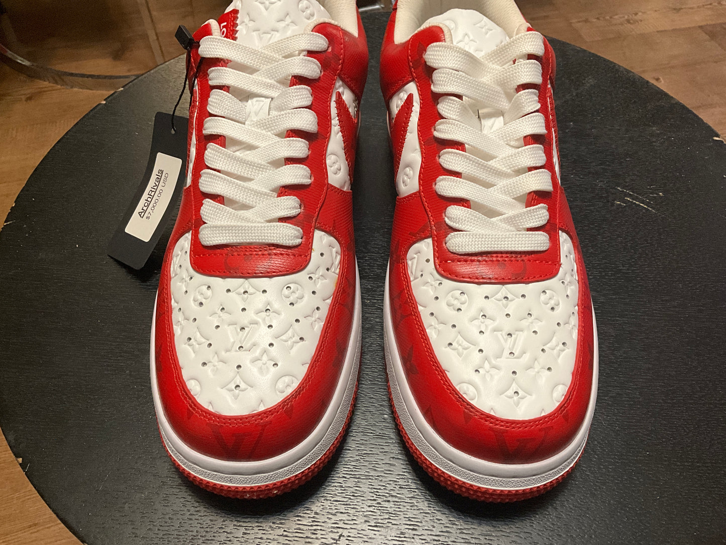 Louis Vuitton x Nike Air Force 1 Low White Comet Red 9” by Virgil Abloh Monogram Leather Sneakers