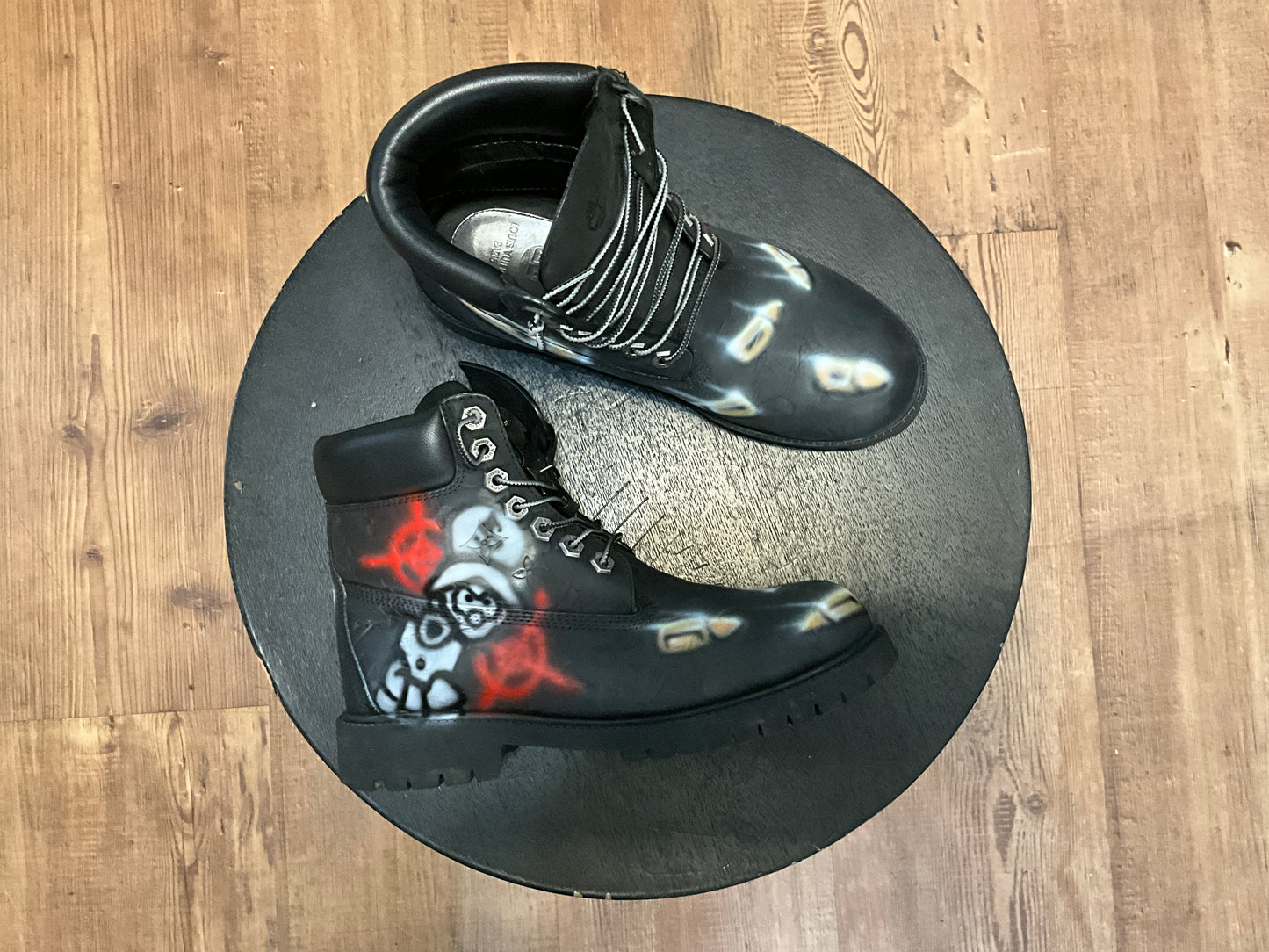 Big Skull Custom Airbrushed Louis Vuitton x Timberland 6-Inch Boots Black Size 9