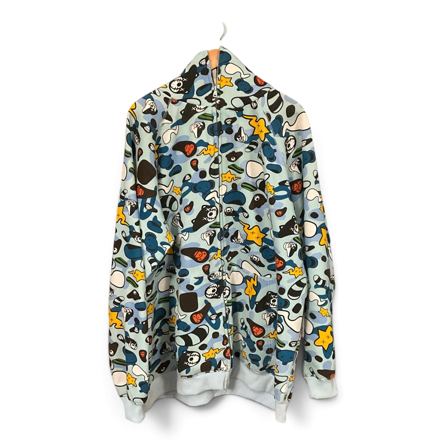 A Bathing Ape x KAWS Animal Kingdom Full Zip Hoodie Light Blue 2005 Size 3XL