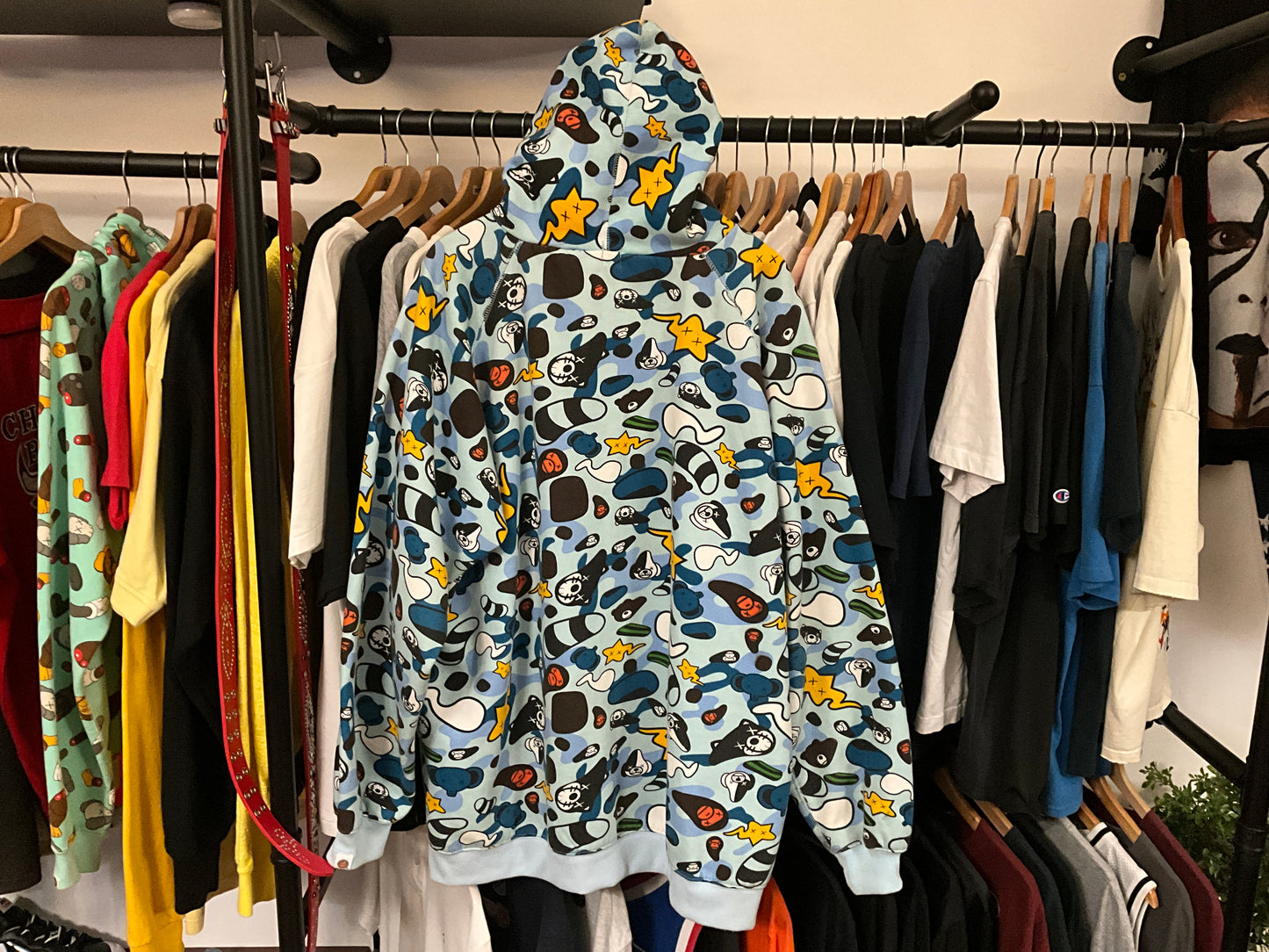 A Bathing Ape x KAWS Animal Kingdom Full Zip Hoodie Light Blue 2005 Size 3XL