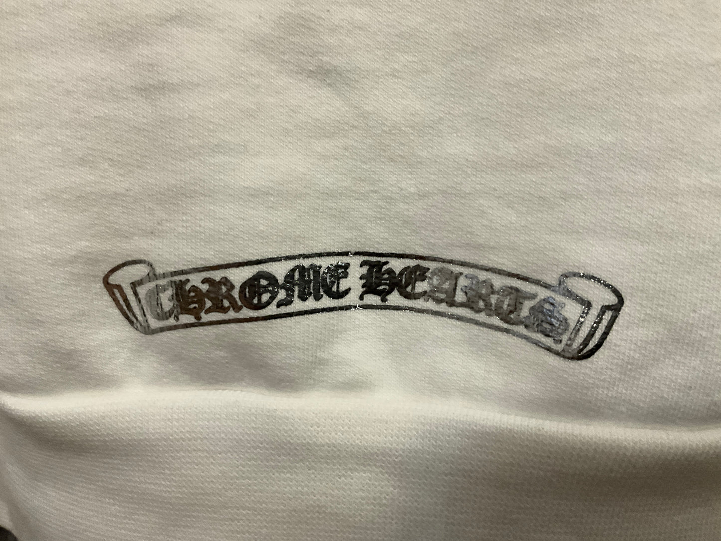 Chrome Hearts Vertical Logo Hoodie White with Silver Graphic Size L