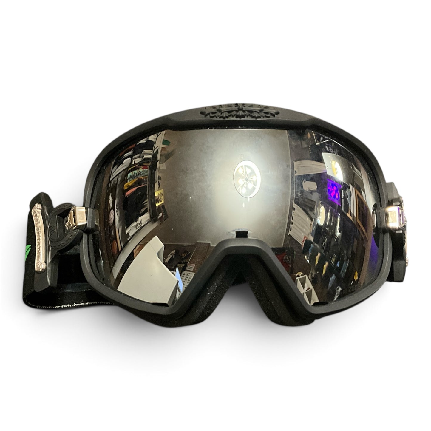 Chrome Hearts Silver Morning Ski Goggles Black Zeiss Mirrored Lens Sterling Silver Crosses