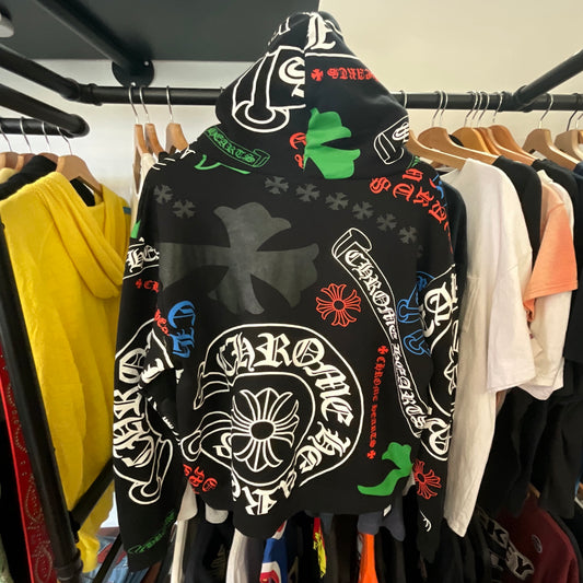 Chrome Hearts Stencil Hoodie Black Multicolor Gothic Cross Graphic Designer Hoodie Size S
