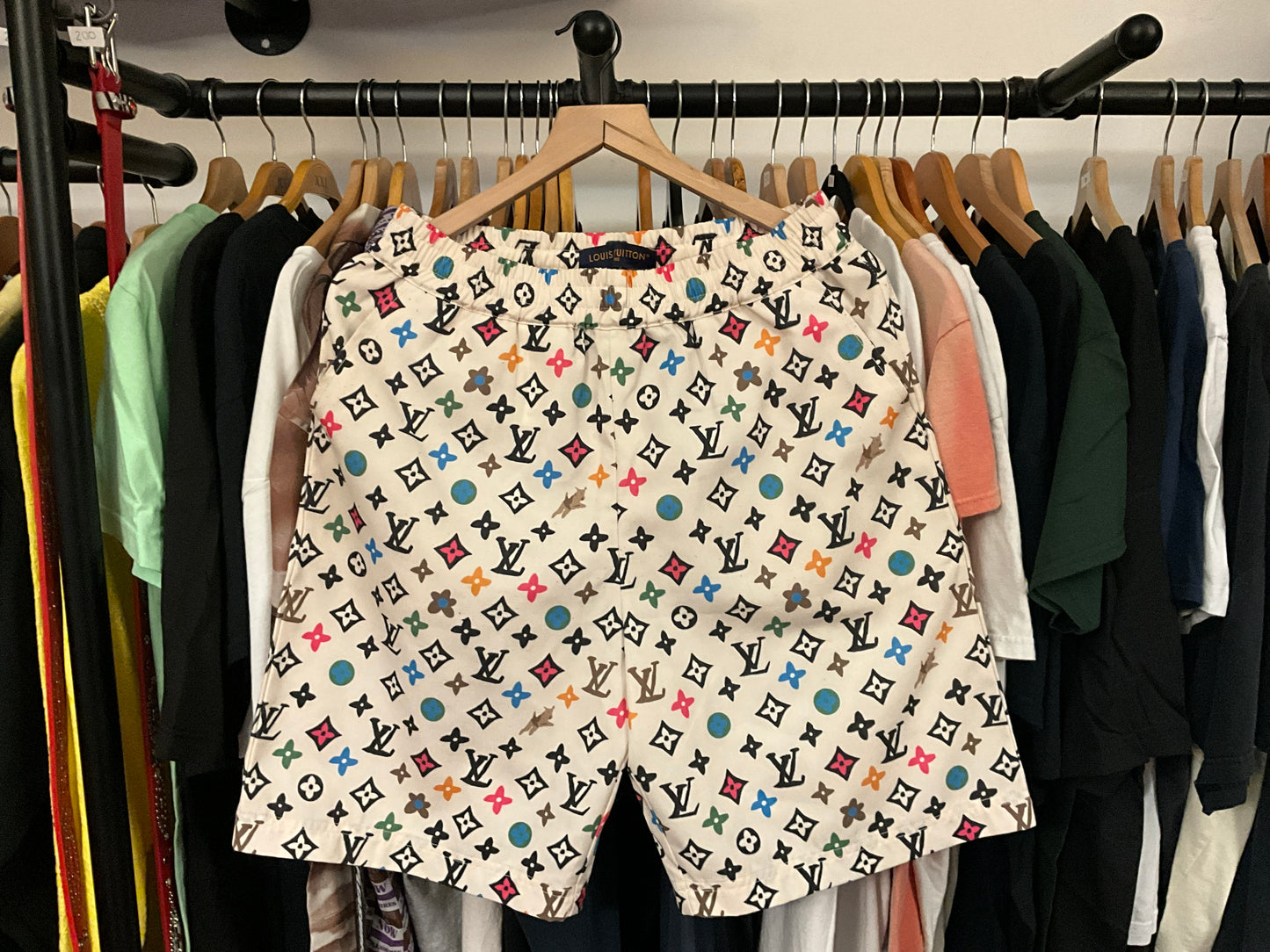 Louis Vuitton x Tyler, the Creator Monogram Printed Silk Shorts Cream Size 50 (US 45)