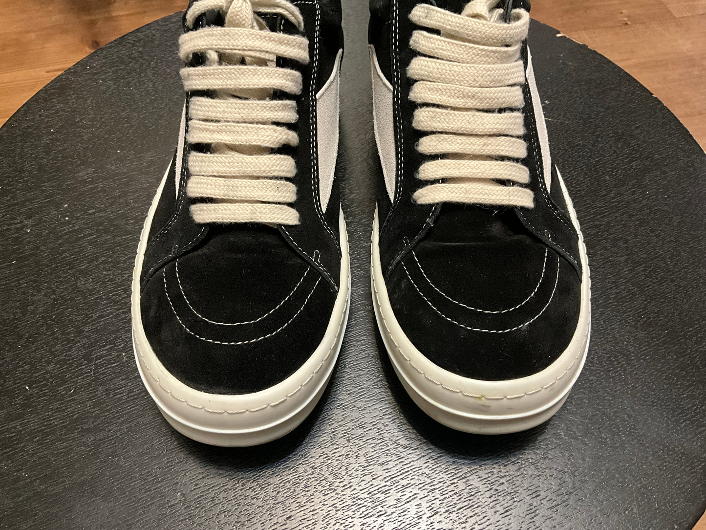 Rick Owens Vintage Low Sneaks Black Milk Suede Oversized Lace Designer Sneakers - 10.5”
