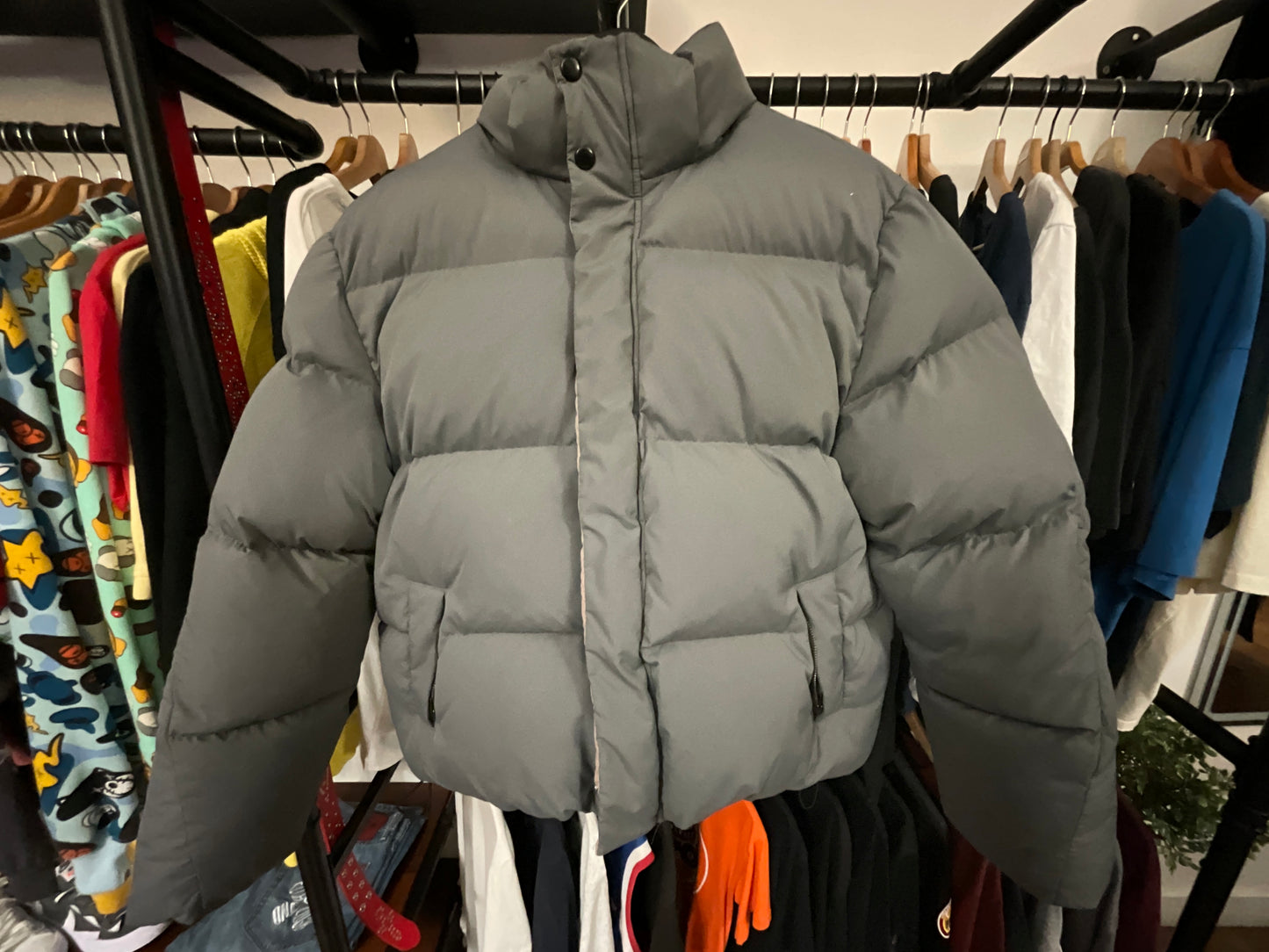 Banana Republic x Big Skull Custom Painted Puffer Jacket Slate Gray Size M