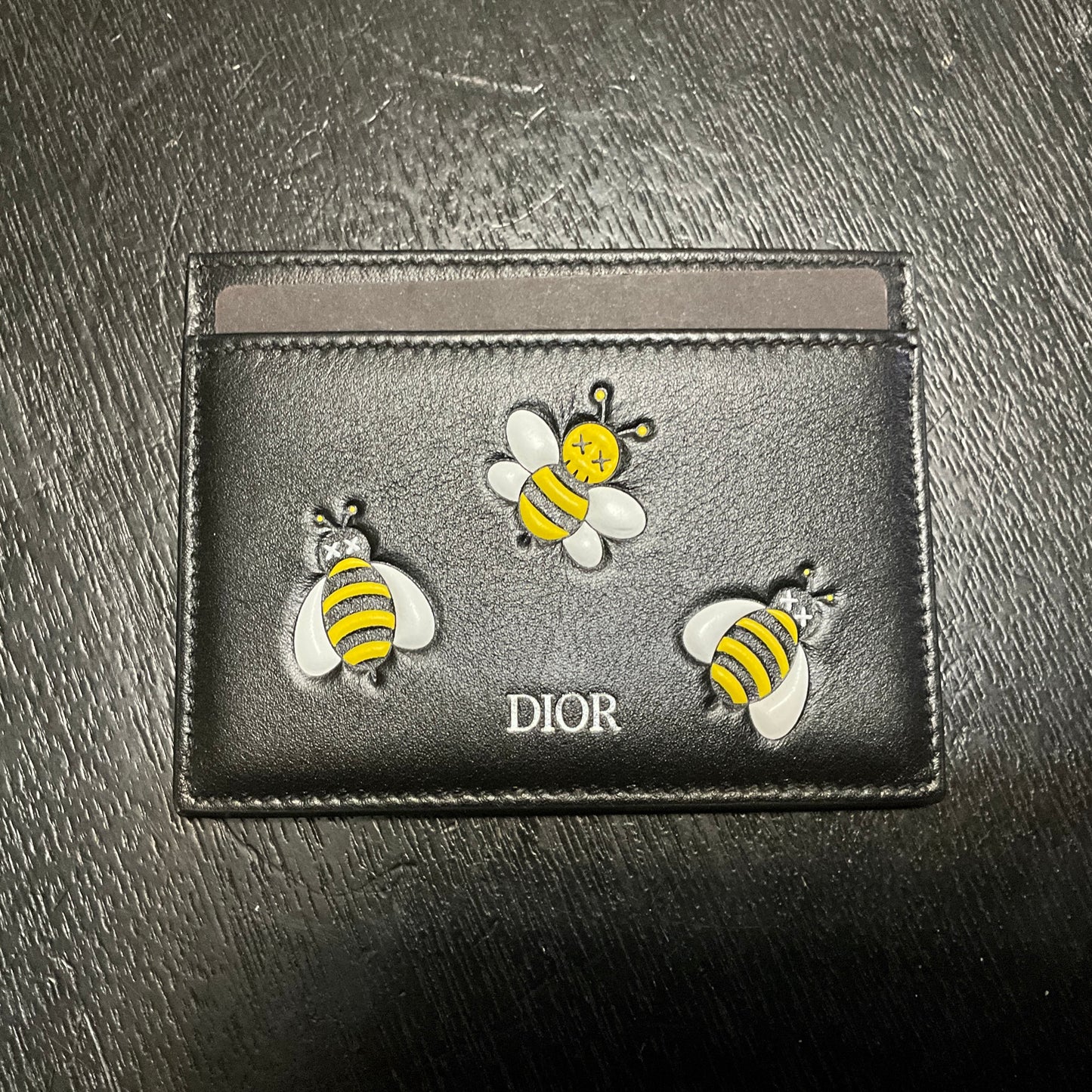Dior x KAWS Bee Card Holder Black Calfskin Yellow White Bees