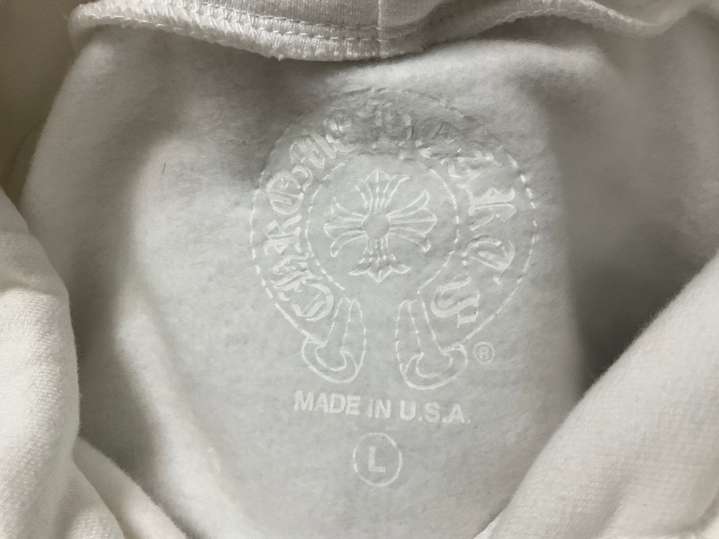 Chrome Hearts Vertical Logo Hoodie White with Silver Graphic Size L