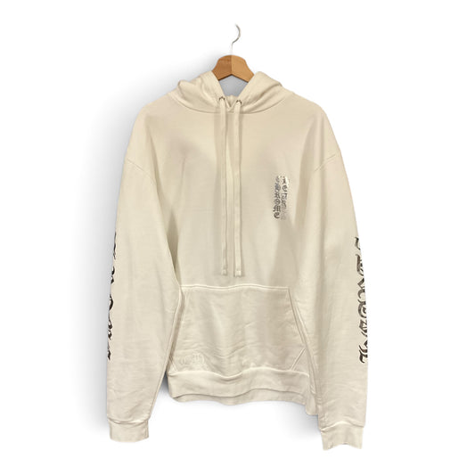 Chrome Hearts Vertical Logo Hoodie White with Silver Graphic Size L