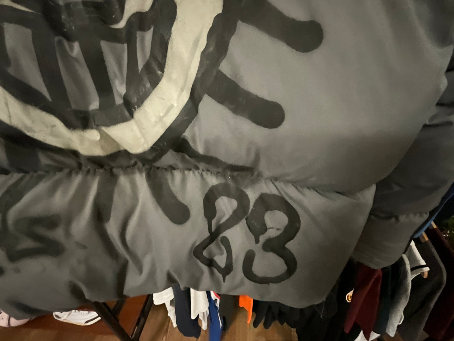 Banana Republic x Big Skull Custom Painted Puffer Jacket Slate Gray Size M