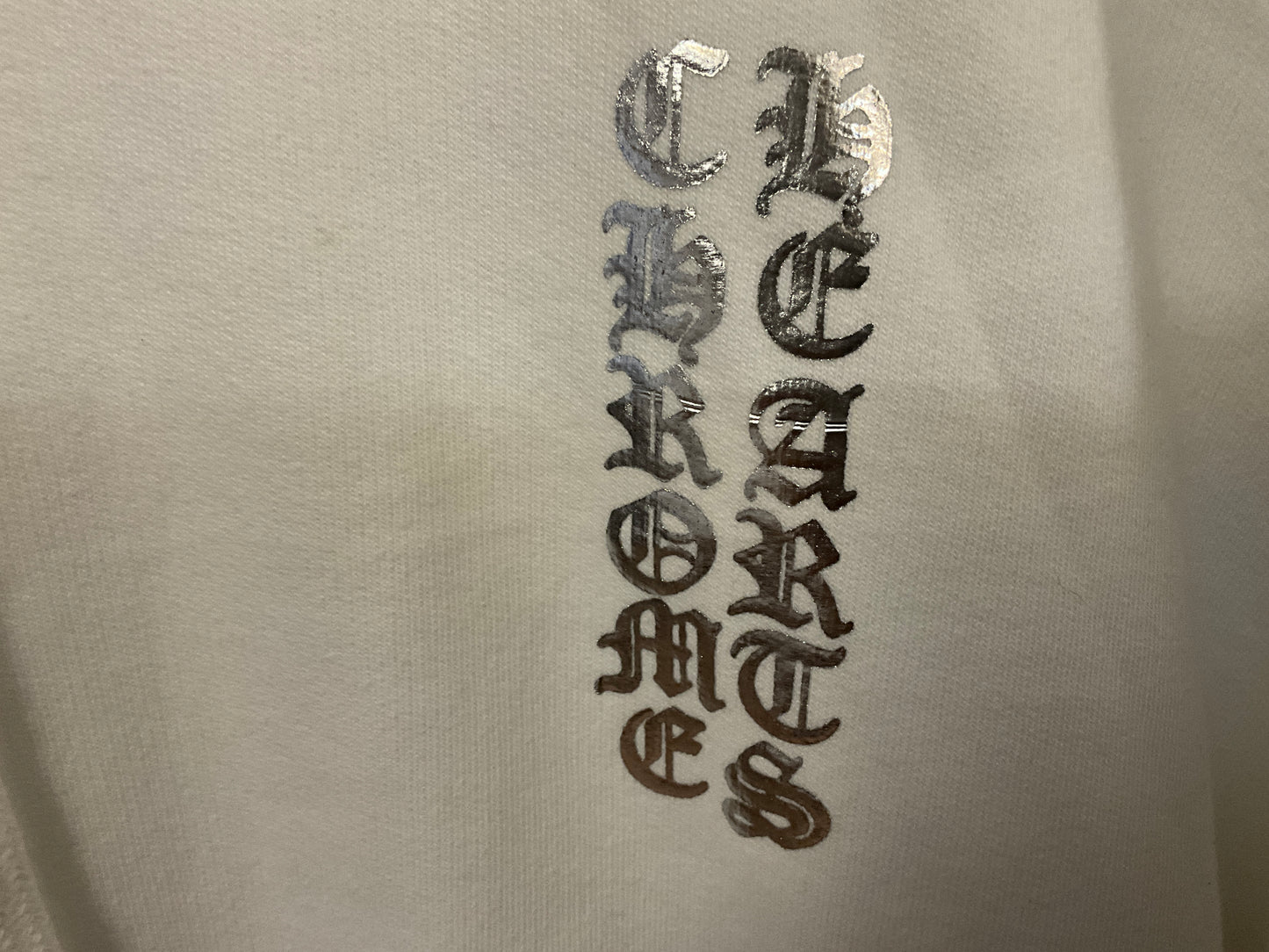 Chrome Hearts Vertical Logo Hoodie White with Silver Graphic Size L