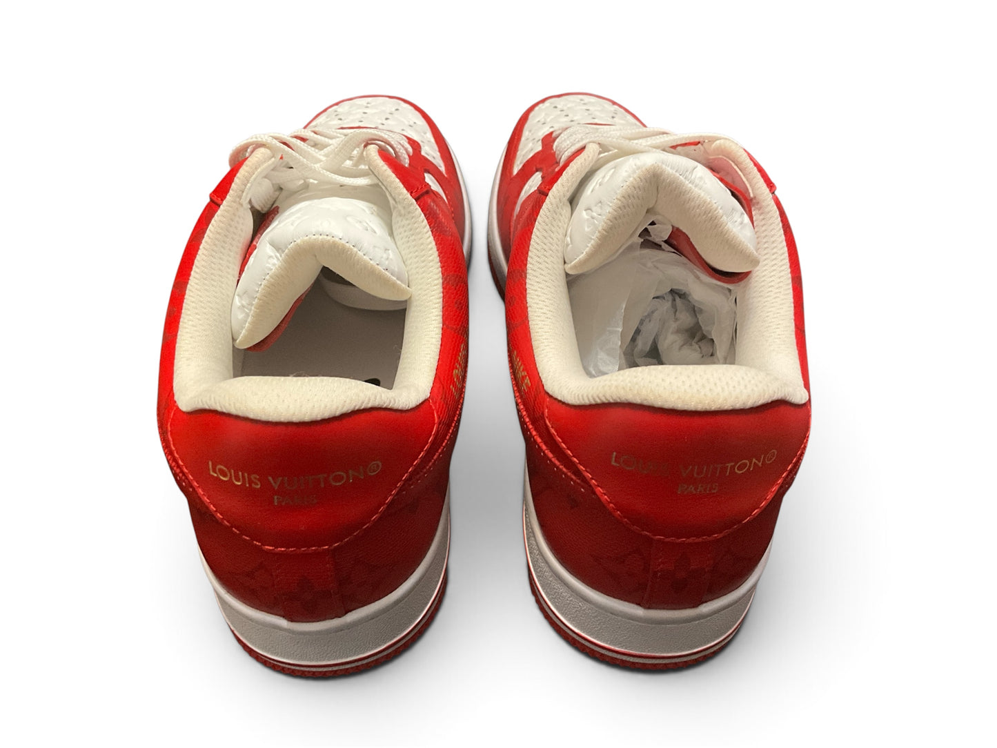 Louis Vuitton x Nike Air Force 1 Low White Comet Red 9” by Virgil Abloh Monogram Leather Sneakers