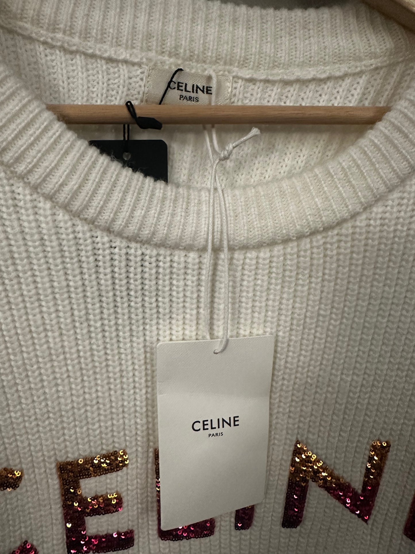 Celine Sequin Logo Wool Crewneck (L)