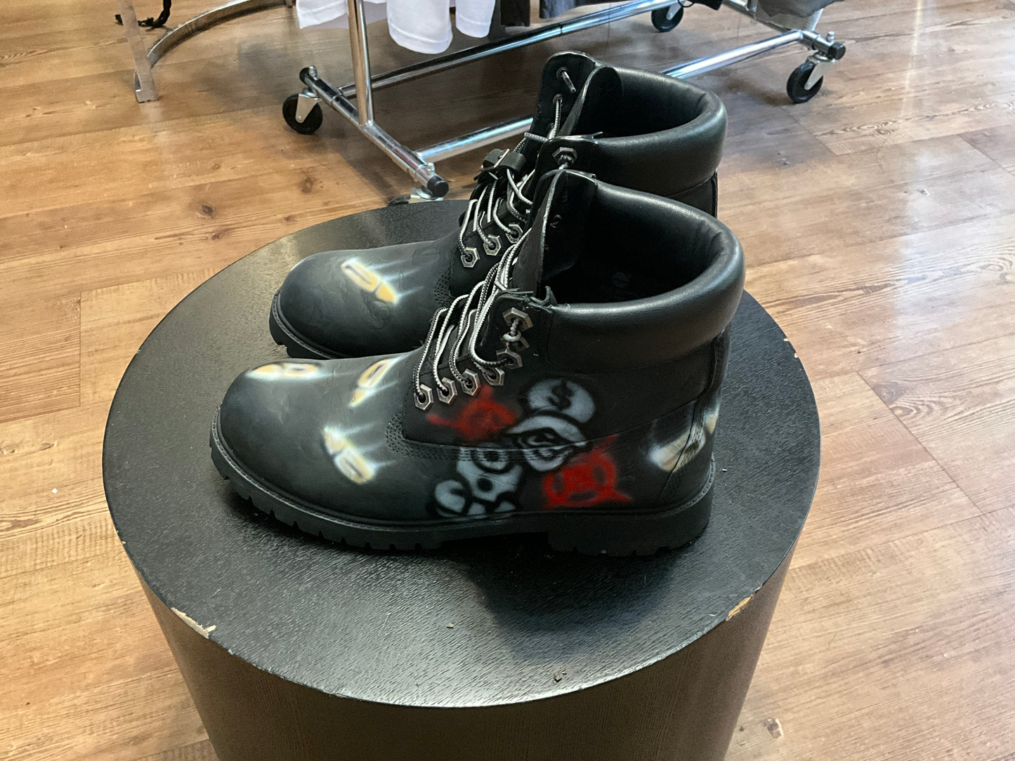 Big Skull Custom Airbrushed Louis Vuitton x Timberland 6-Inch Boots Black Size 9
