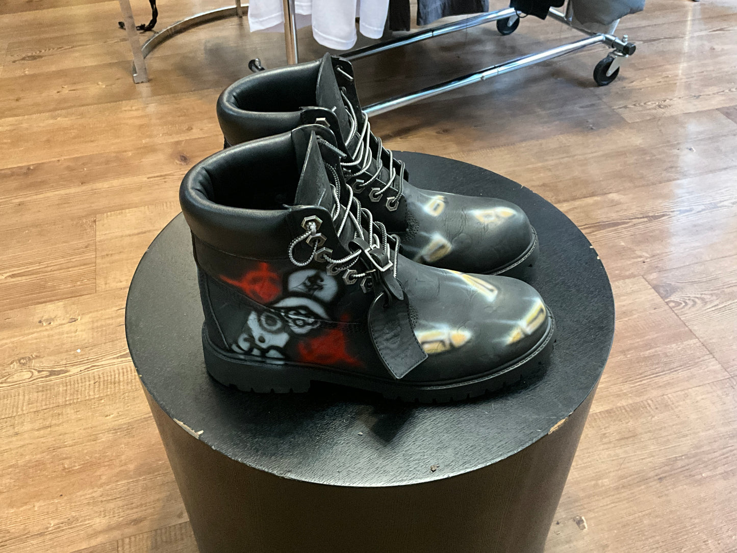 Big Skull Custom Airbrushed Louis Vuitton x Timberland 6-Inch Boots Black Size 9