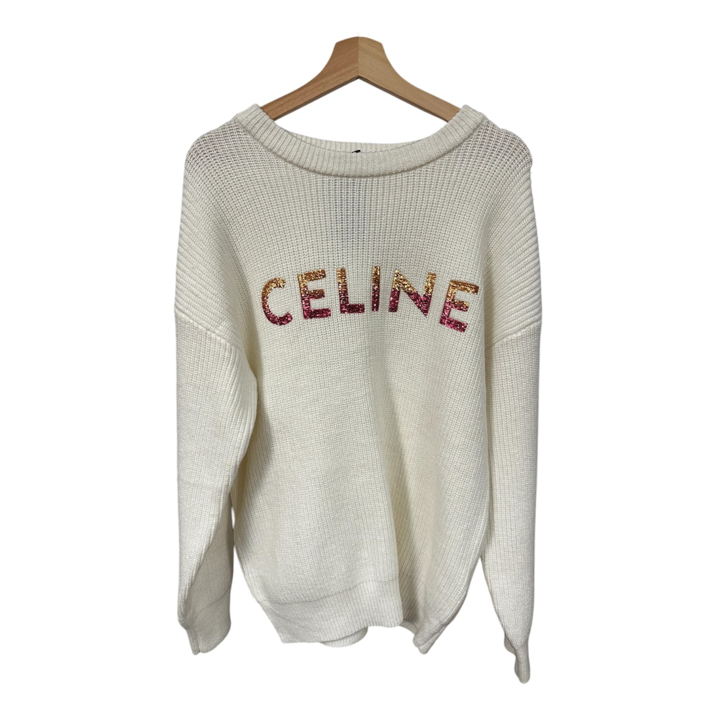 Celine Sequin Logo Wool Crewneck (L)