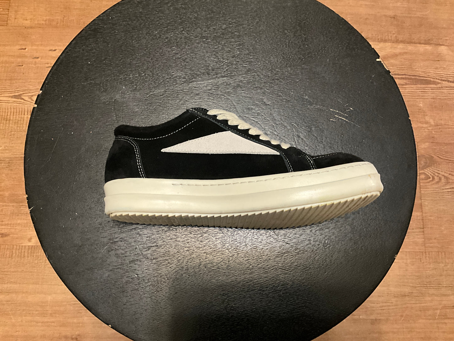 Rick Owens Vintage Low Sneaks Black Milk Suede Oversized Lace Designer Sneakers - 10.5”