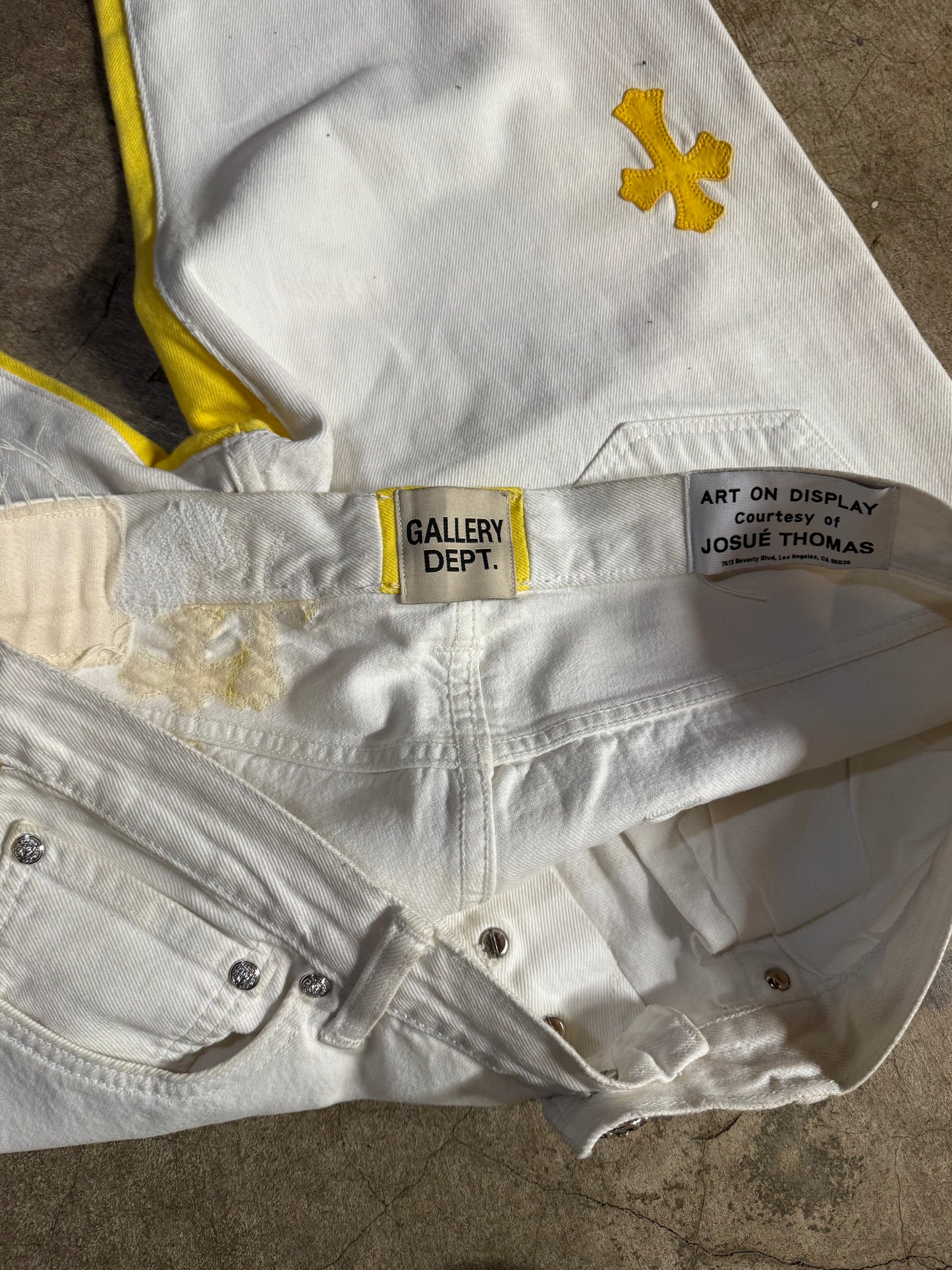 Chrome Hearts Levis White and Yellow Cross Patch Jeans