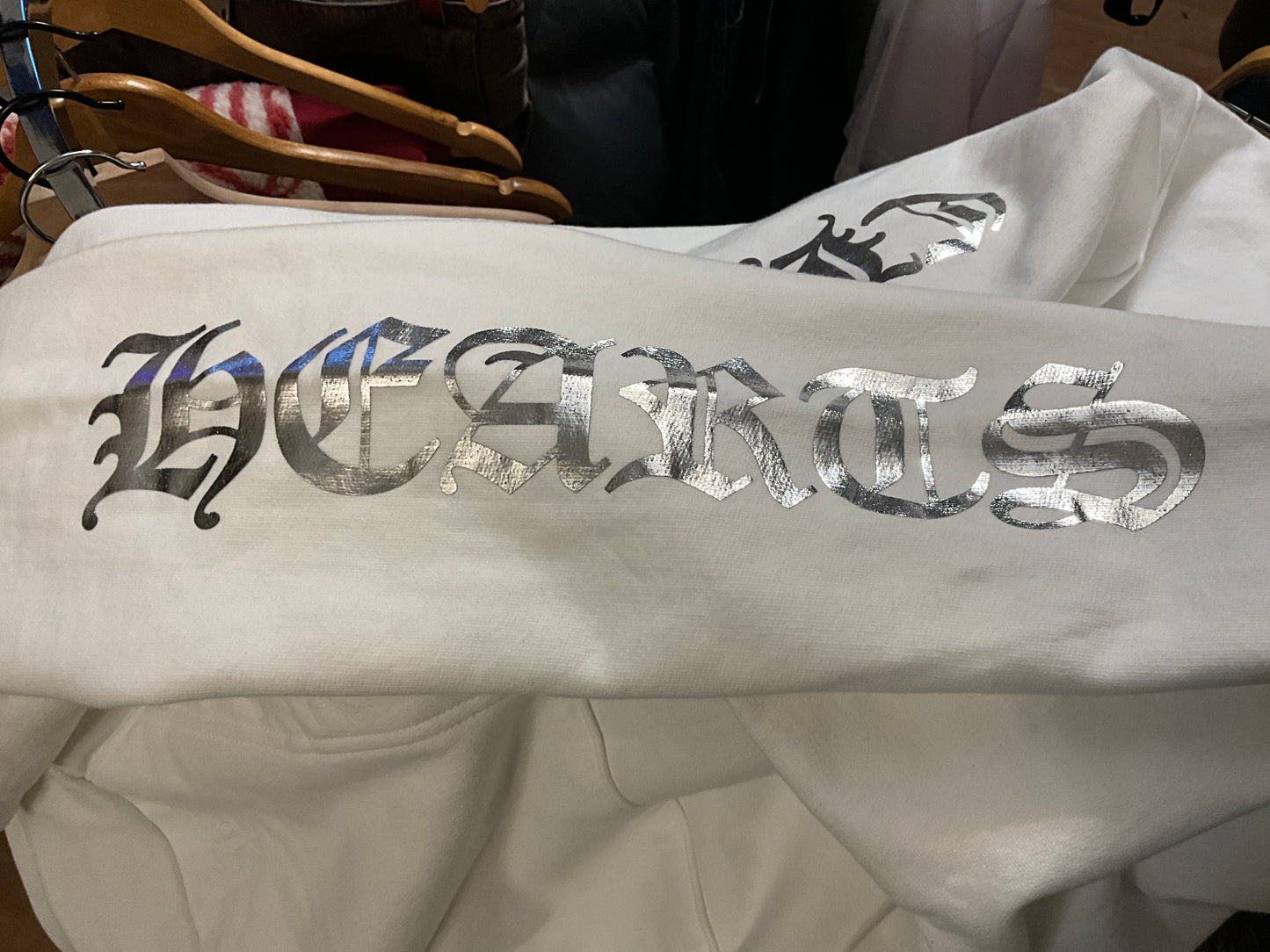 Chrome Hearts Vertical Logo Hoodie White with Silver Graphic Size L