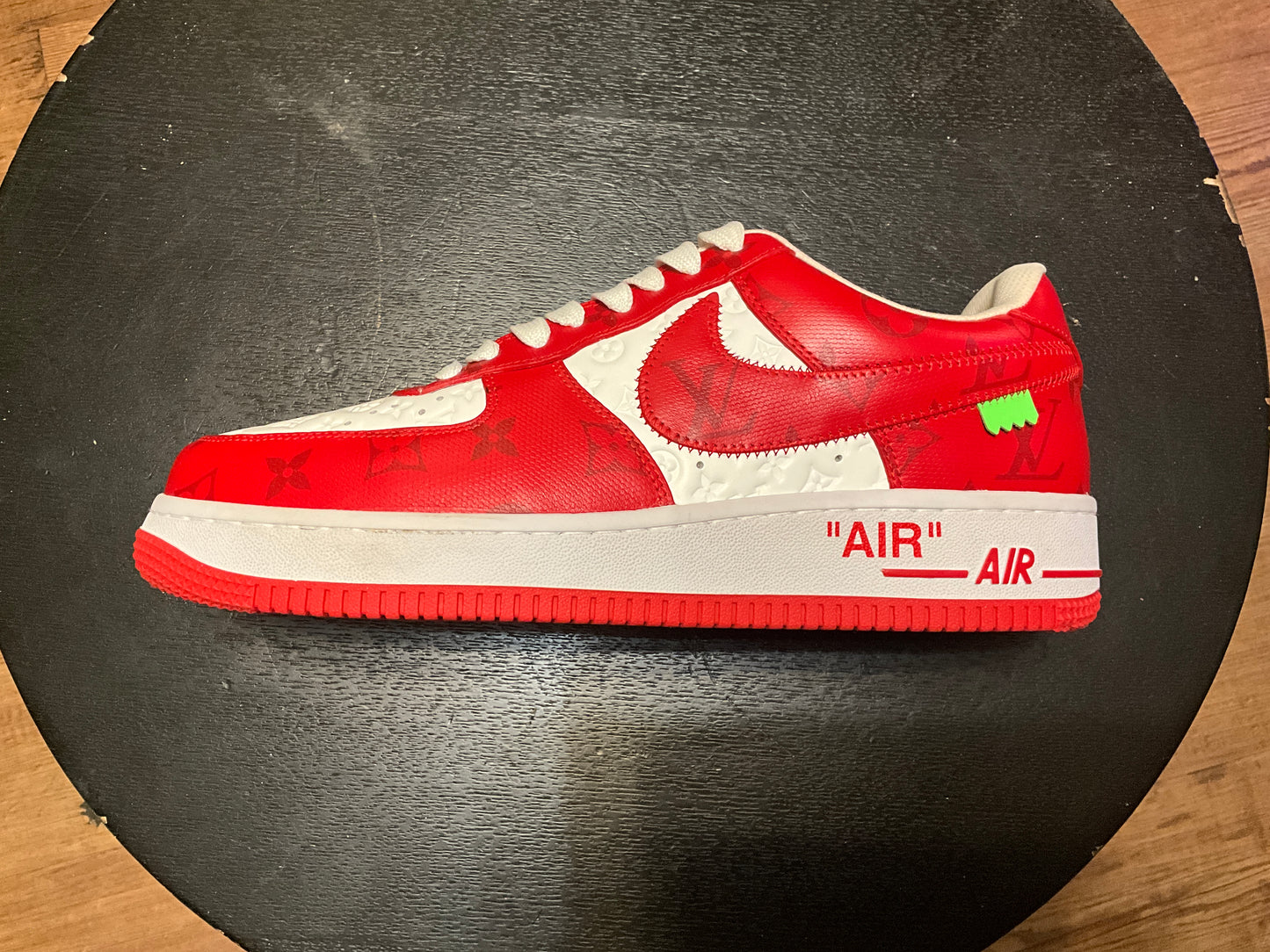 Louis Vuitton x Nike Air Force 1 Low White Comet Red 9” by Virgil Abloh Monogram Leather Sneakers