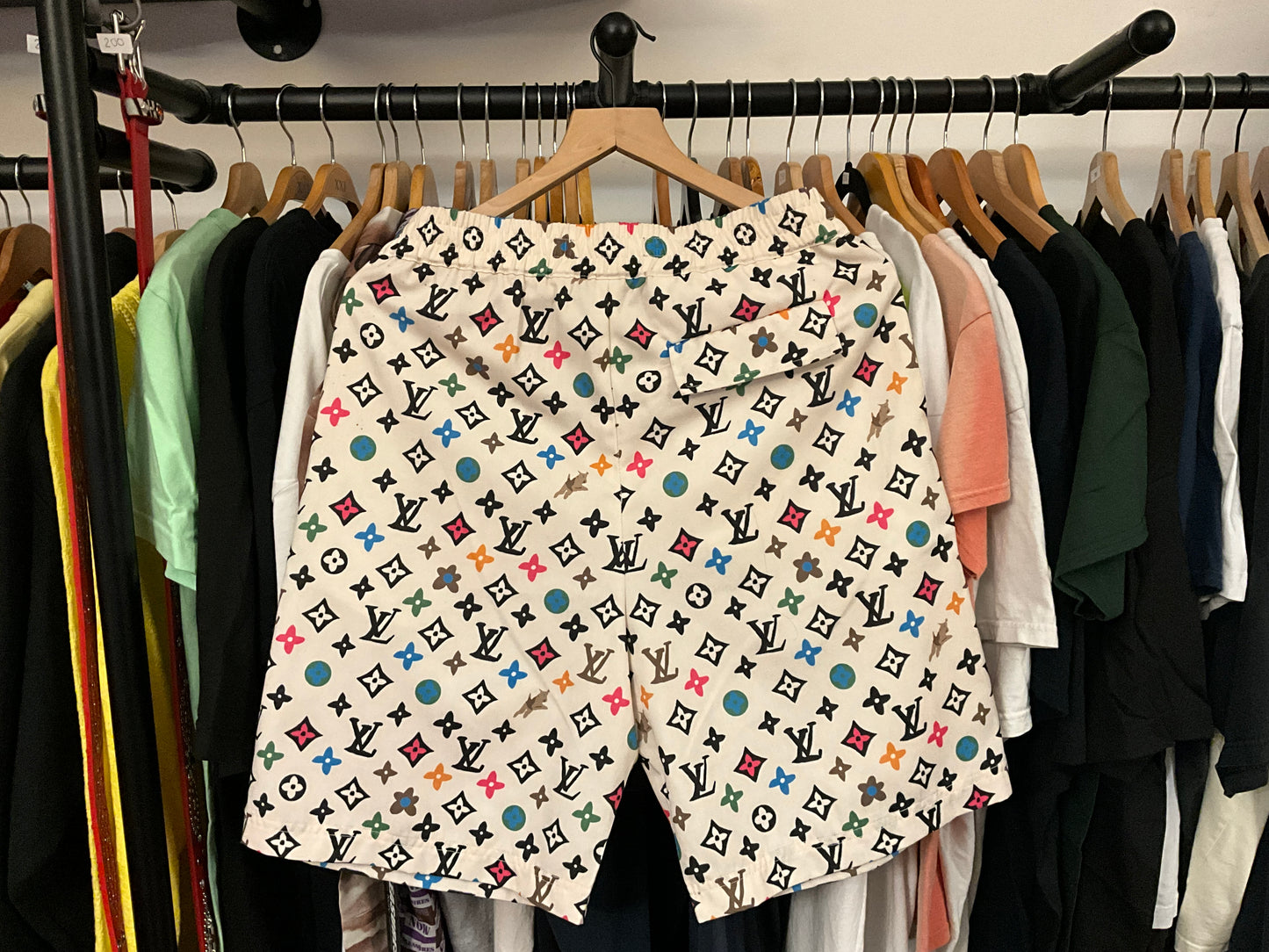 Louis Vuitton x Tyler, the Creator Monogram Printed Silk Shorts Cream Size 50 (US 45)
